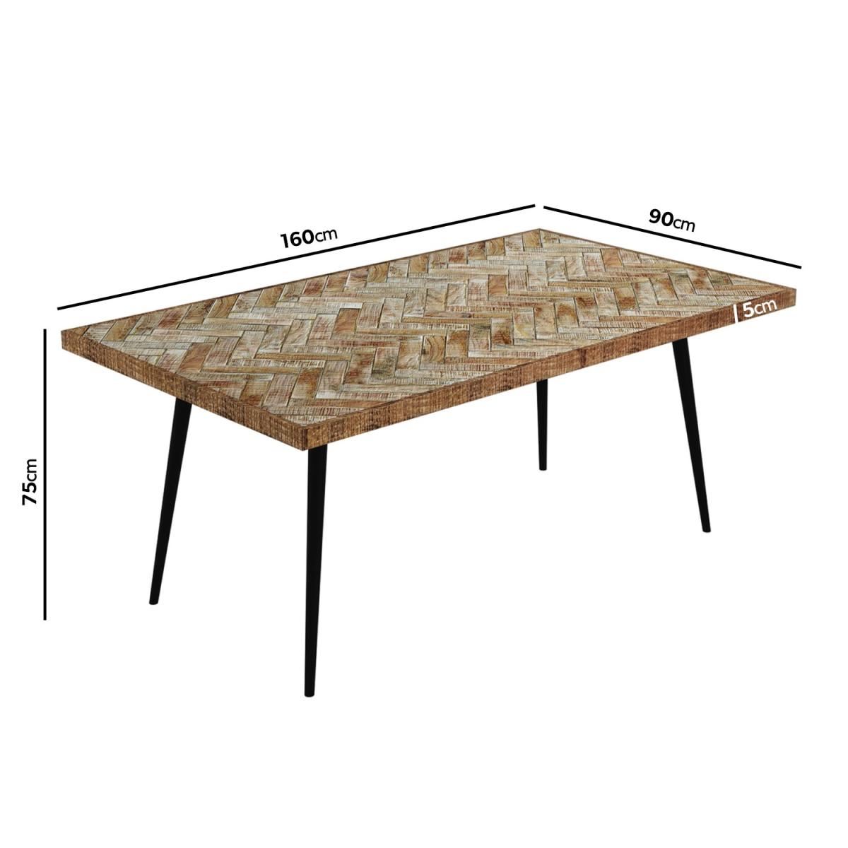 Herringbone Mango Wood Dining Table with 2 Matching Dining Benches and 2 Rattan Effect Dining Chairs - Arno – image 2