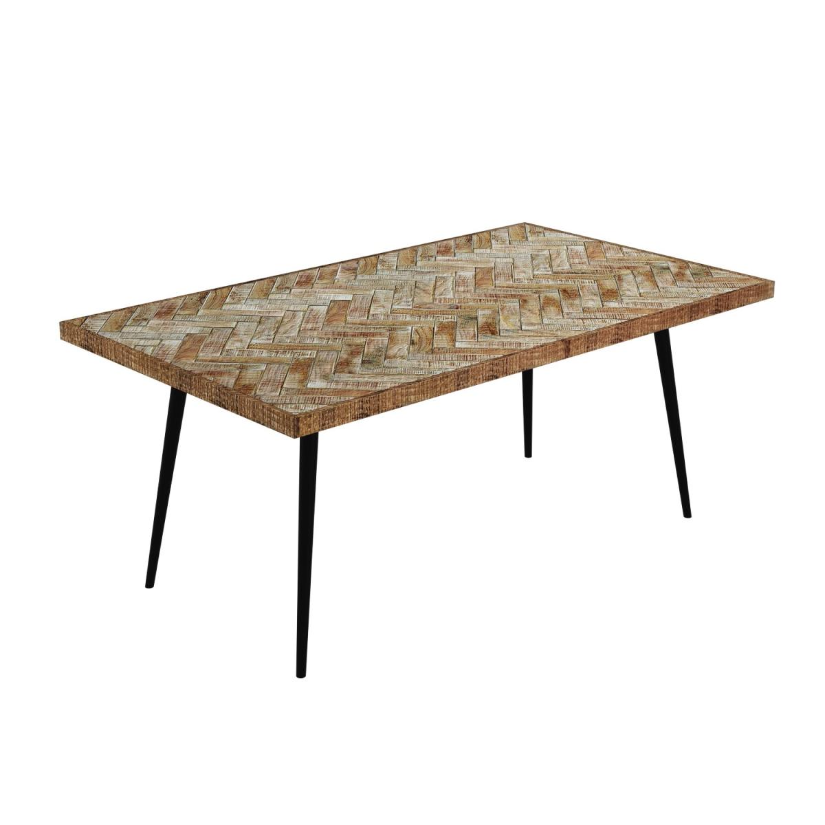 Herringbone Mango Wood Dining Table with 2 Matching Dining Benches and 2 Rattan Effect Dining Chairs - Arno – image 4