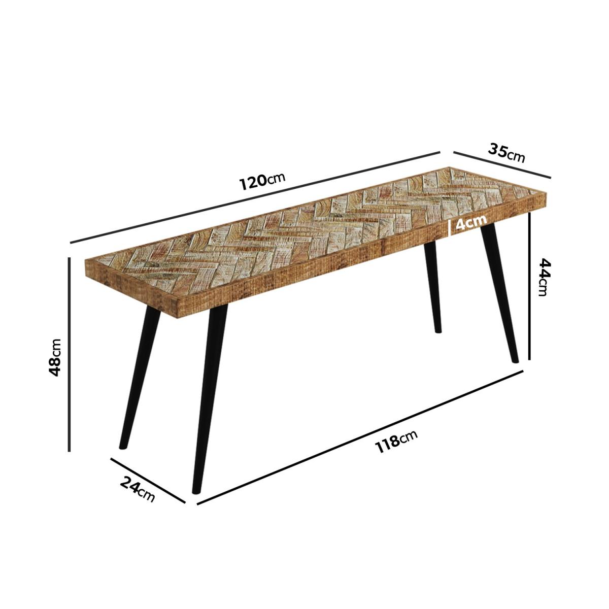 Herringbone Mango Wood Dining Table with 2 Matching Dining Benches and 2 Rattan Effect Dining Chairs - Arno – image 6