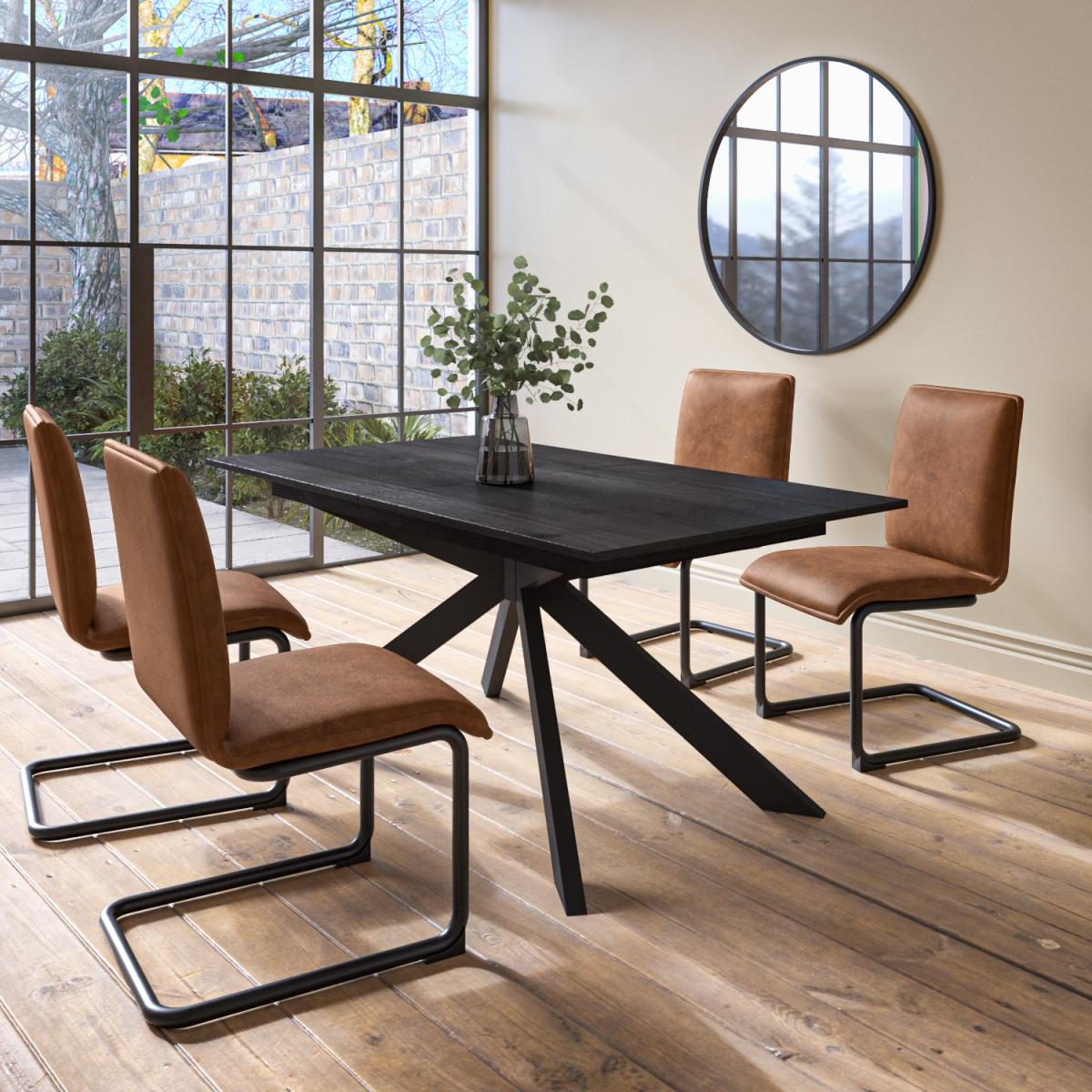 Extendable Black Dining Table With 4 Tan Faux Leather Dining Chairs - Carson – image 1