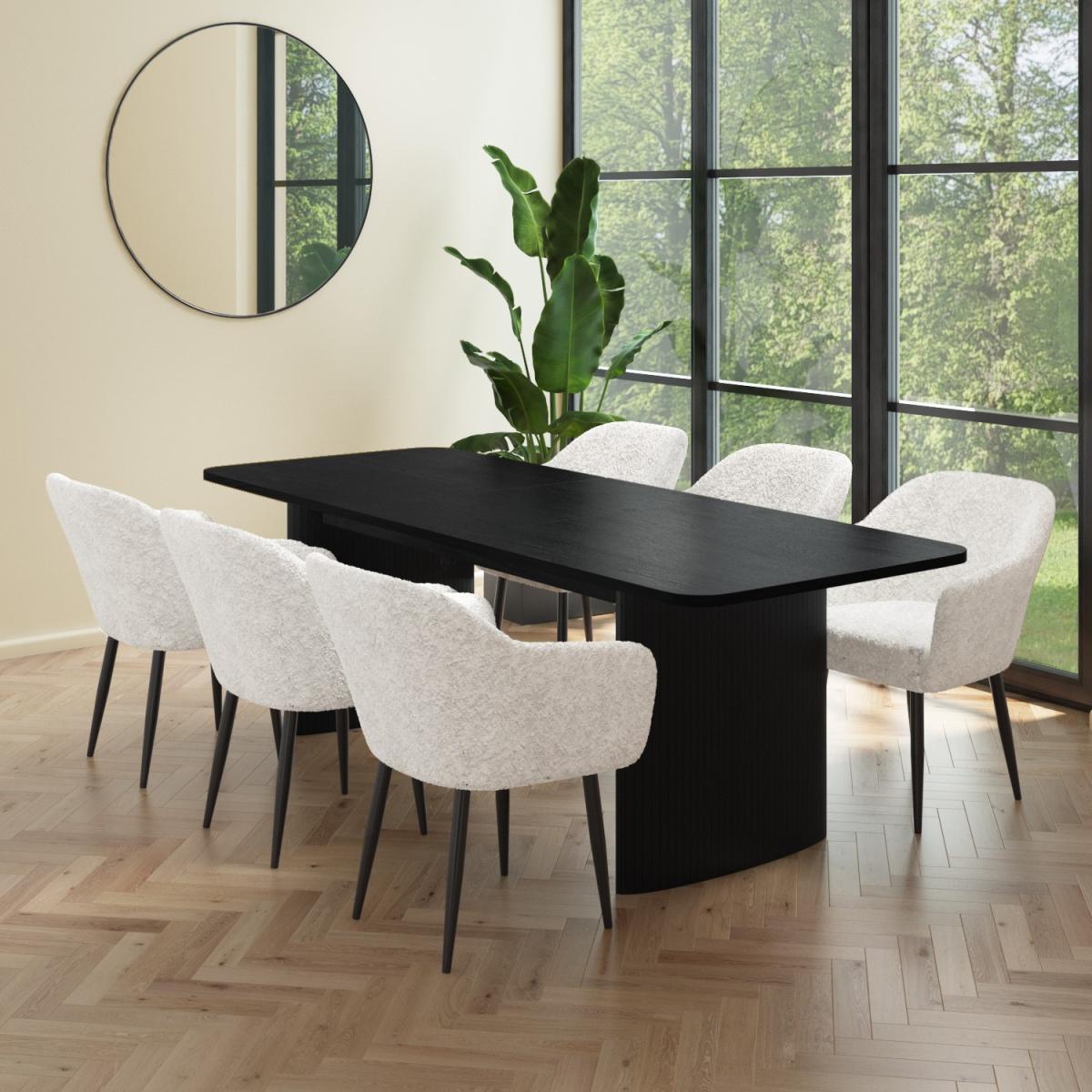 Black Oak Extendable Dining Table with 6 Cream Boucle Dining Chairs - Jarel – image 1