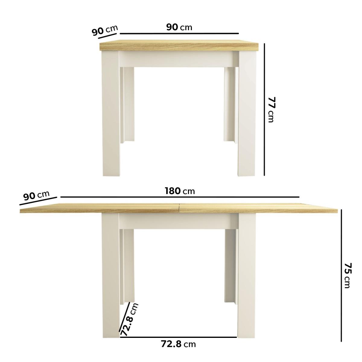 Flip Top Cream and Oak Dining Table with 2 Beige Fabric Dining Chairs - New Town – image 2