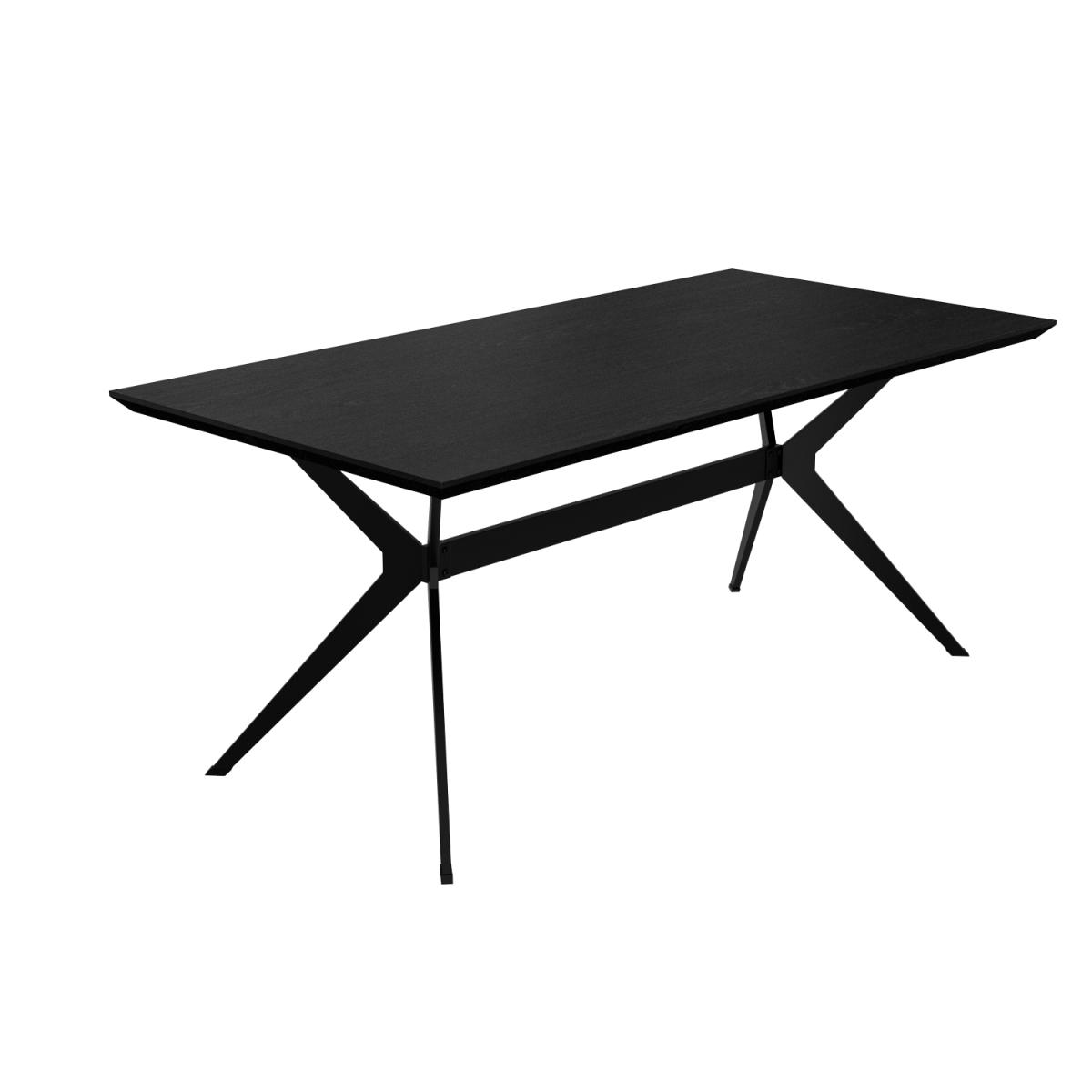 Black Oak Dining Table with 6 Tan Faux Leather Dining Chairs - Rochelle – image 4