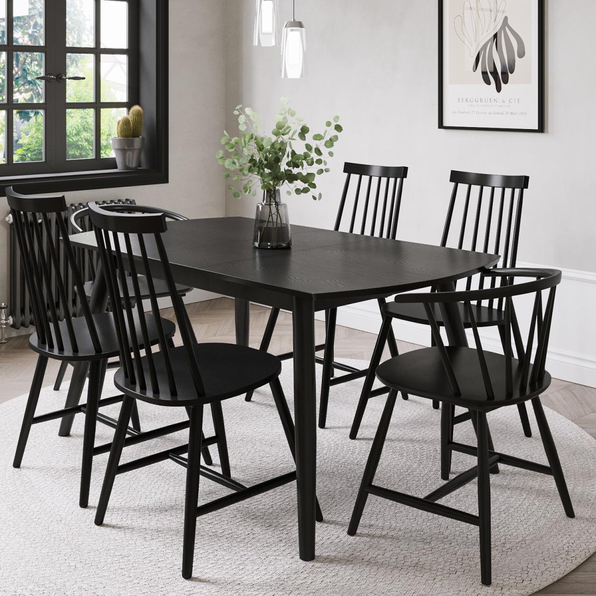 Black Wooden Extendable Dining Table with 4 Spindle Dining Chairs & 2 Curved Back Spindle Dining Chairs - Olsen – image 1