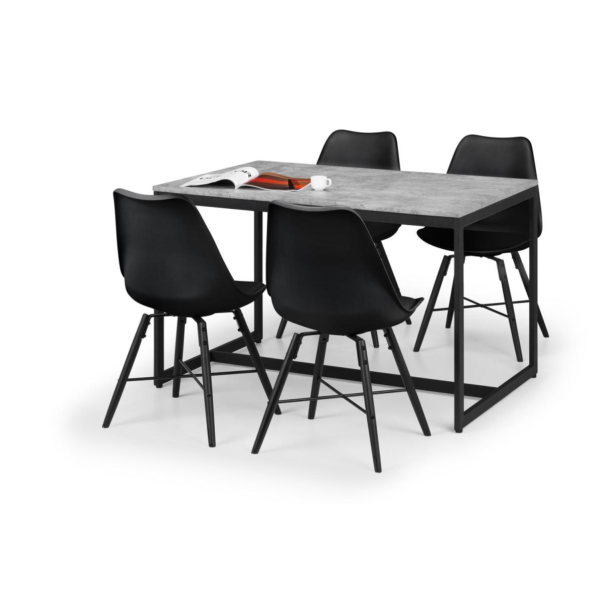 Staten Dining Set with 4 Black Chairs & Concrete Table Top - Julian Bowen – image 2