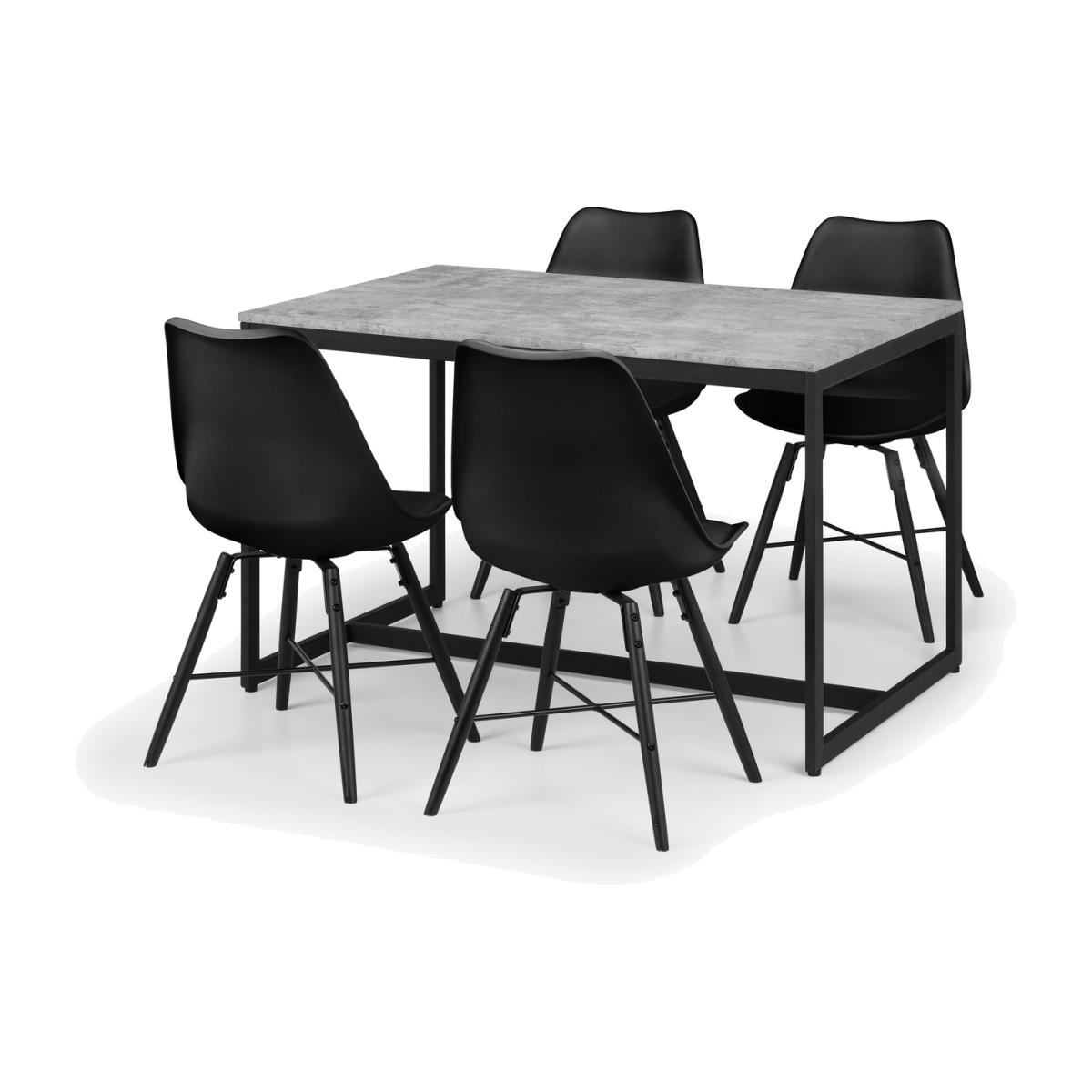 Staten Dining Set with 4 Black Chairs & Concrete Table Top - Julian Bowen – image 1