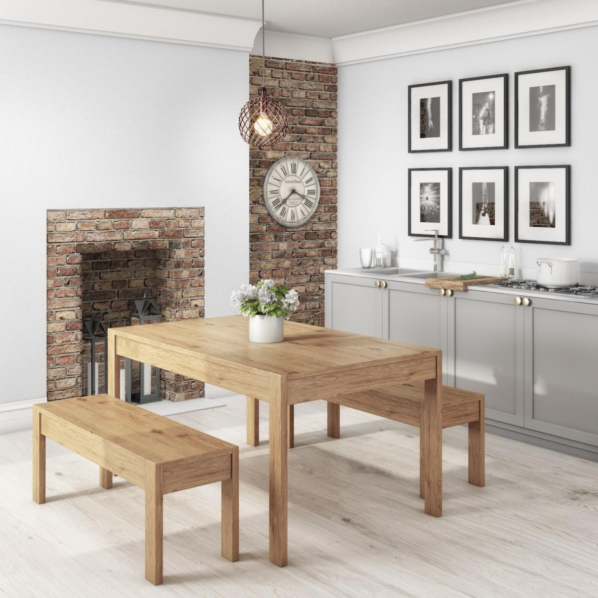 Solid Pine Rectangle Dining Table with 2 Dining Benches - Emerson – image 2