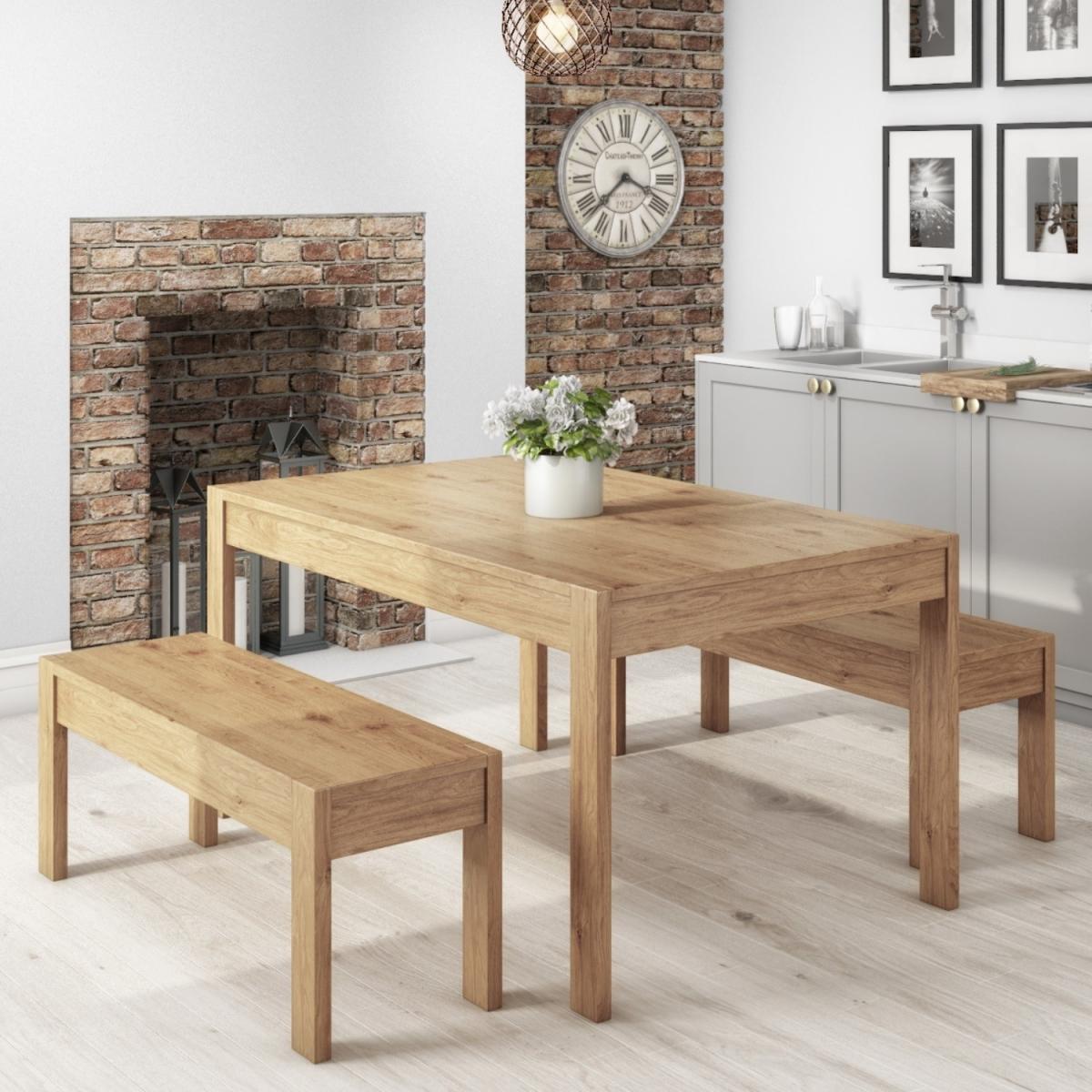 Solid Pine Rectangle Dining Table with 2 Dining Benches - Emerson – image 1