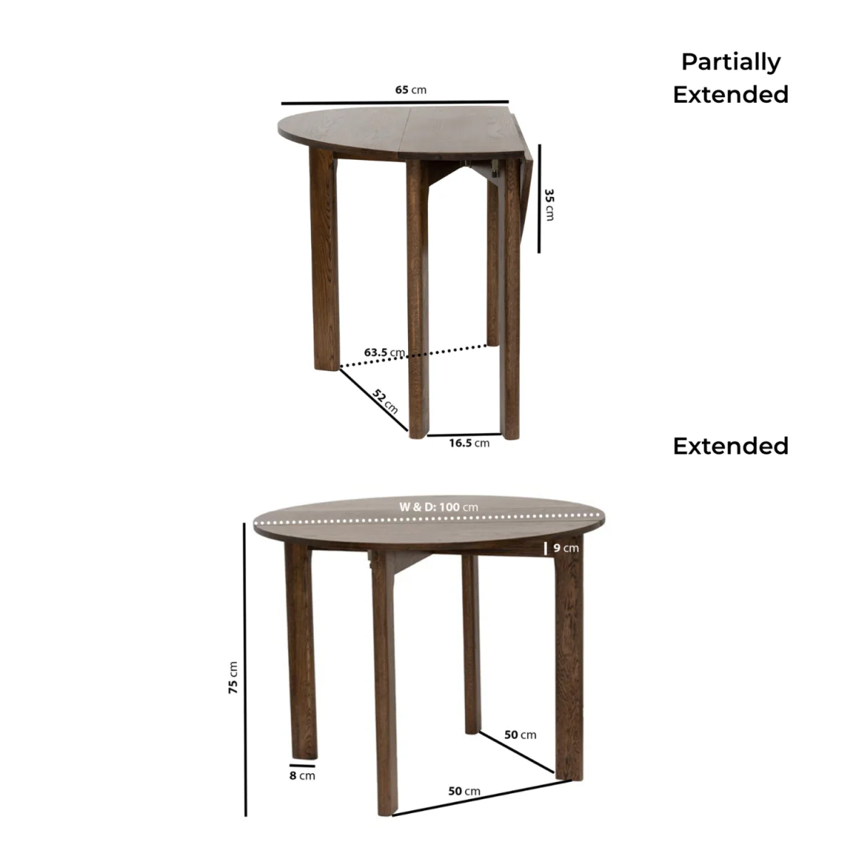 Dark Wood Folding Dining Table Set with 2 Beige Fabric Curved Back Dining Chairs - Nell – image 5