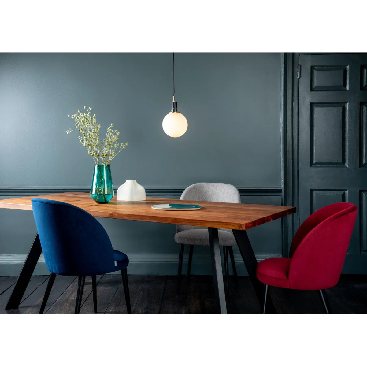 Heal's Austen Dining Chair Blanik Teal Black Leg – image 4