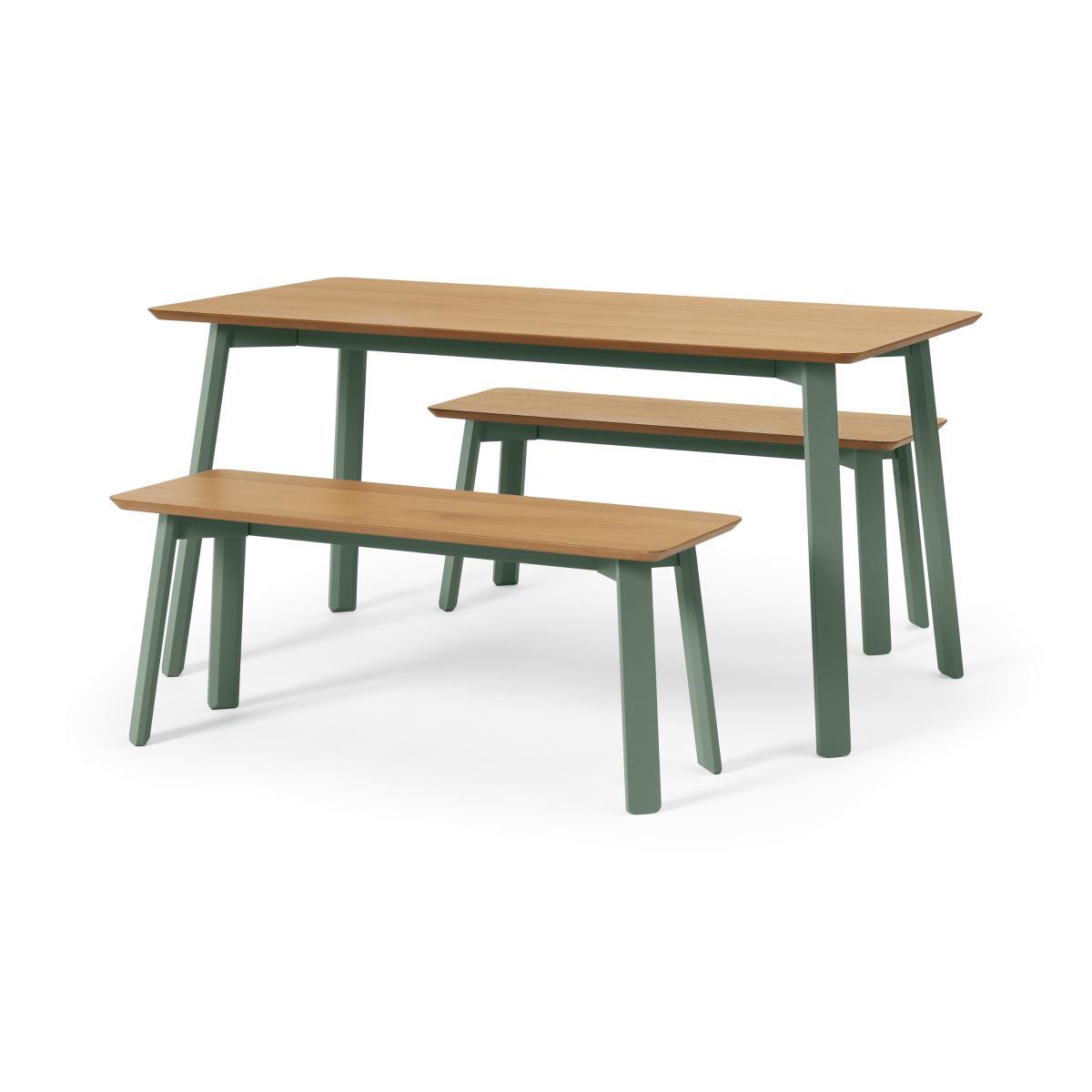 Asuna Dining Table & Bench Set, Oak & Fern Green – image 2