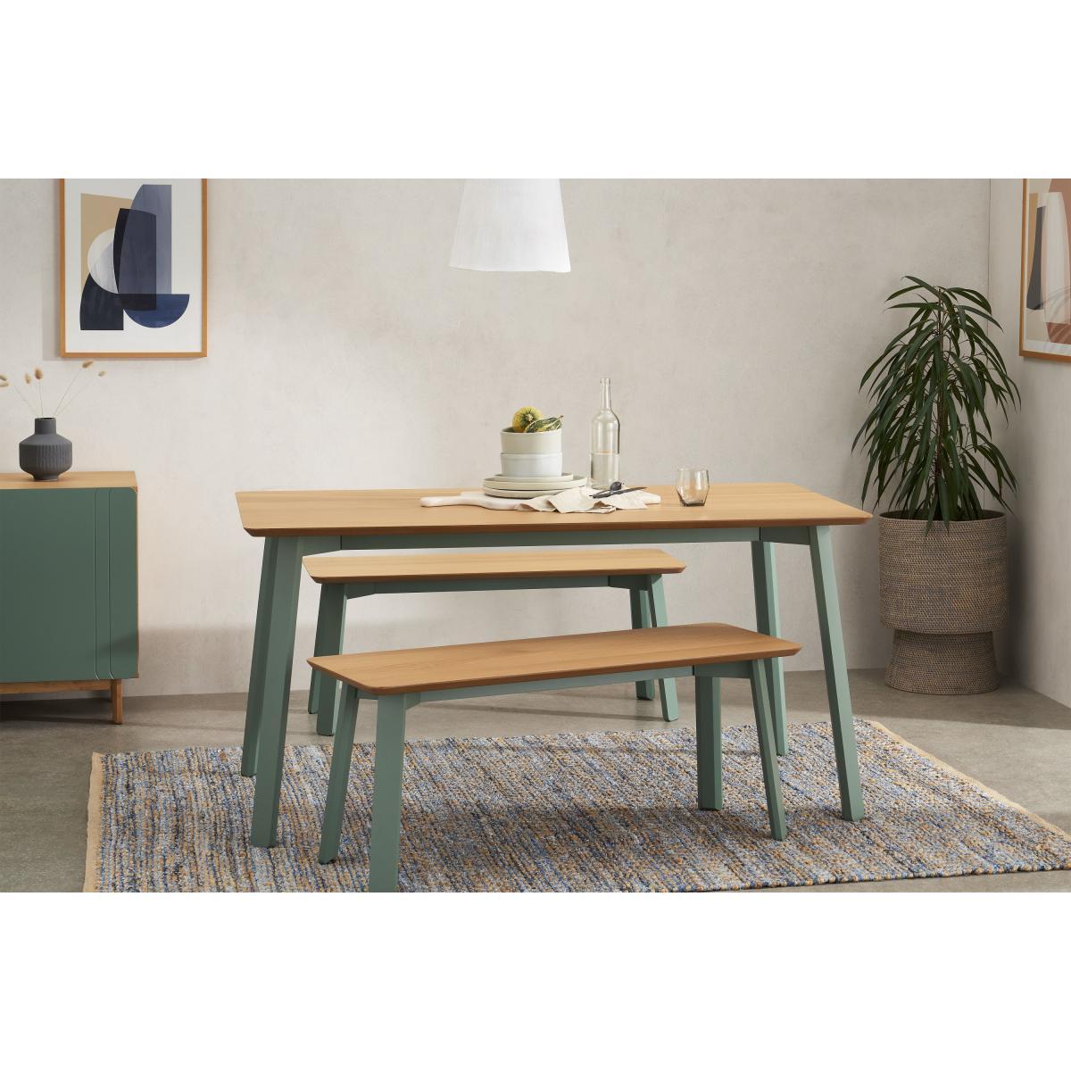 Asuna Dining Table & Bench Set, Oak & Fern Green – image 3
