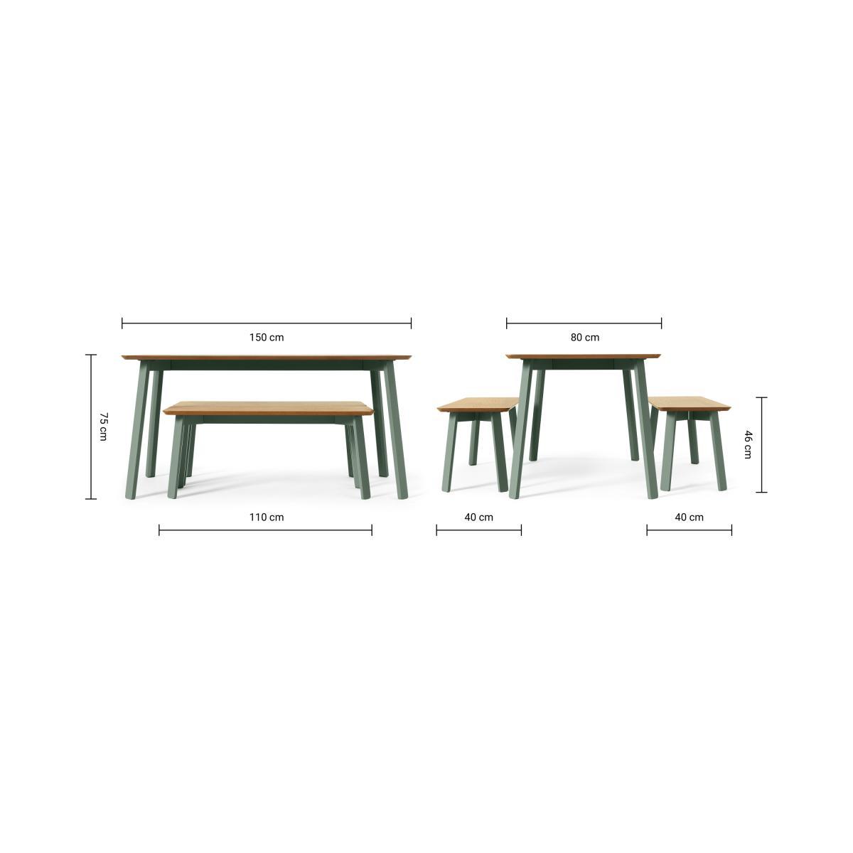 Asuna Dining Table & Bench Set, Oak & Fern Green – image 8