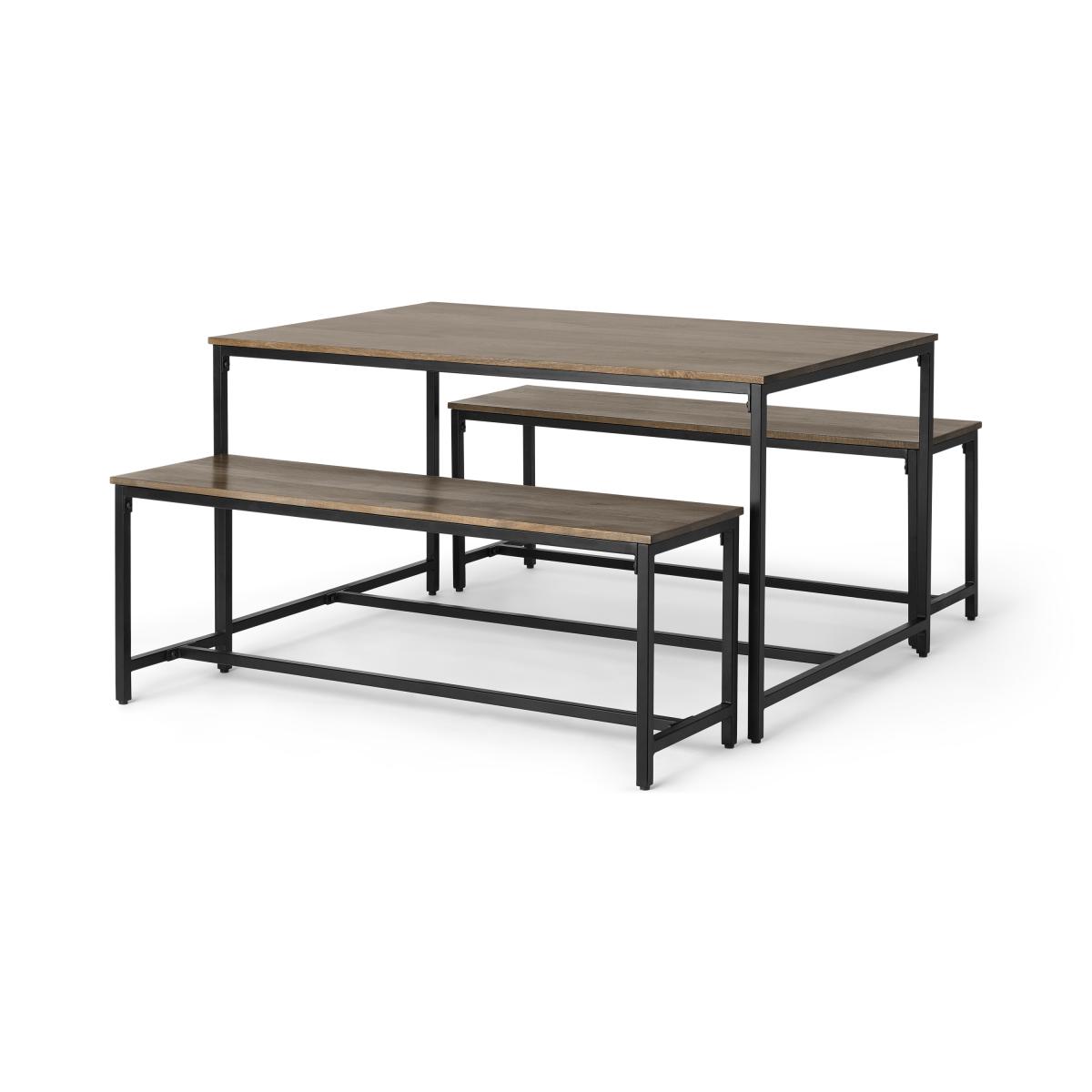 Lomond Compact Dining Table and Bench Set, Mango Wood and Black – image 2
