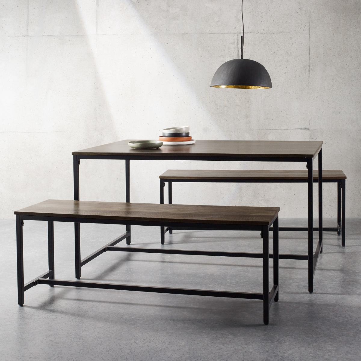 Lomond Compact Dining Table and Bench Set, Mango Wood and Black – image 7