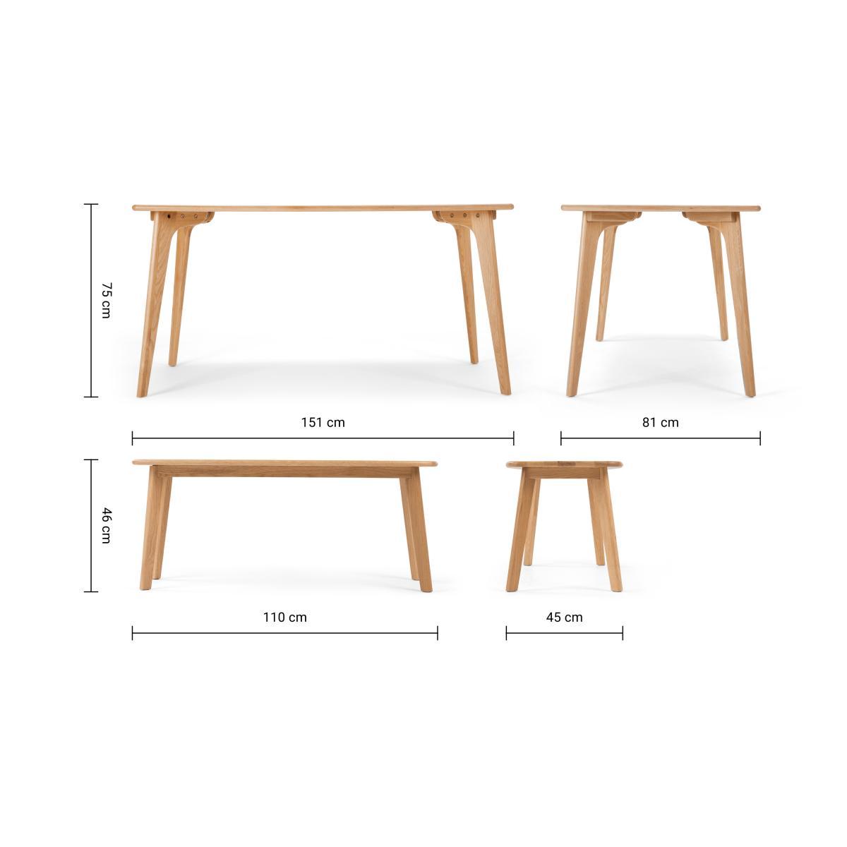 Fjord Dining Table and Bench Set, Oak – image 9