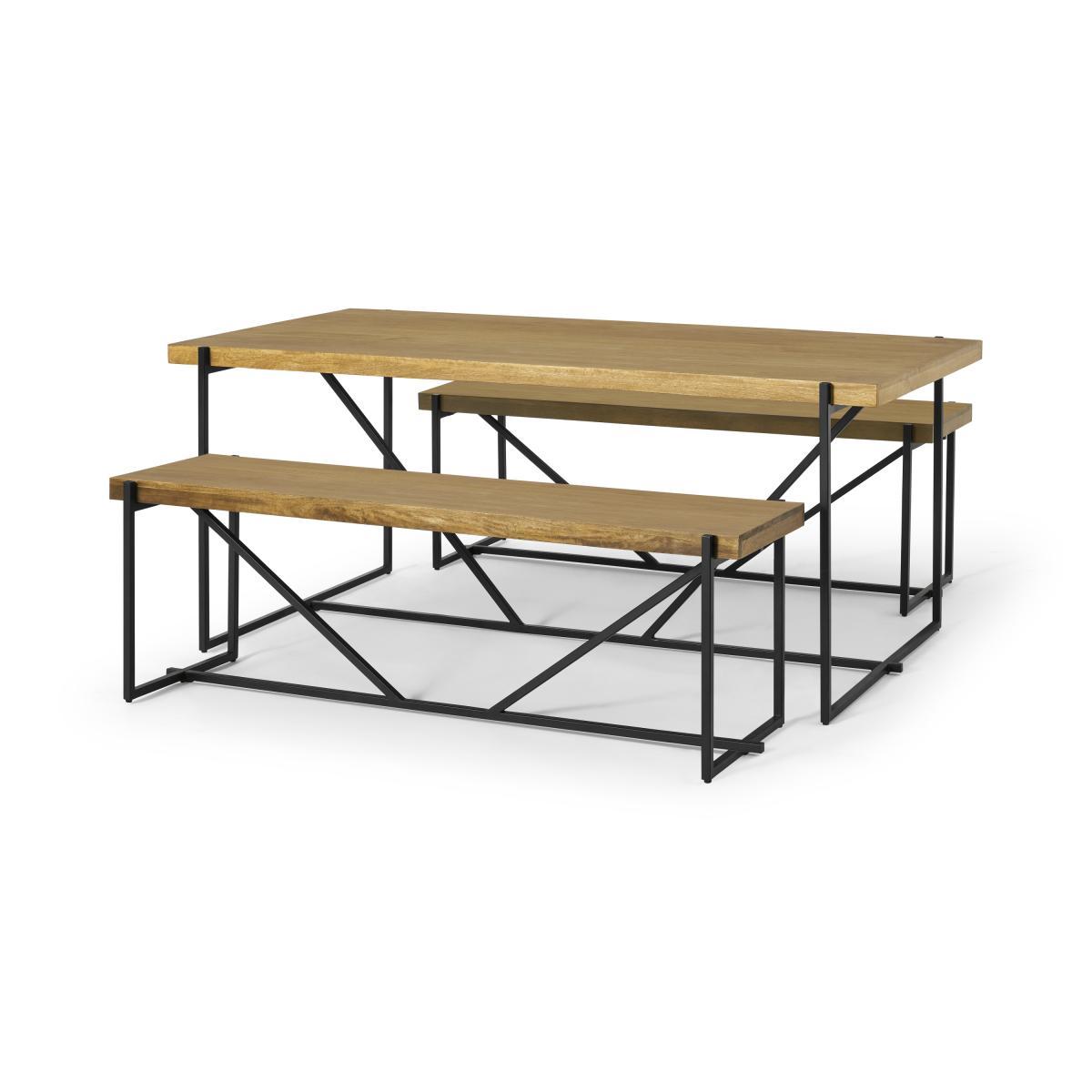Morland Dining Table & Bench Set, Light Mango Wood – image 2