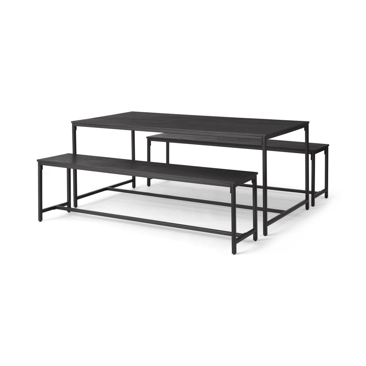 Lomond Dining Table and Bench Set, Brushed Charcoal & Black Mango Wood – image 2