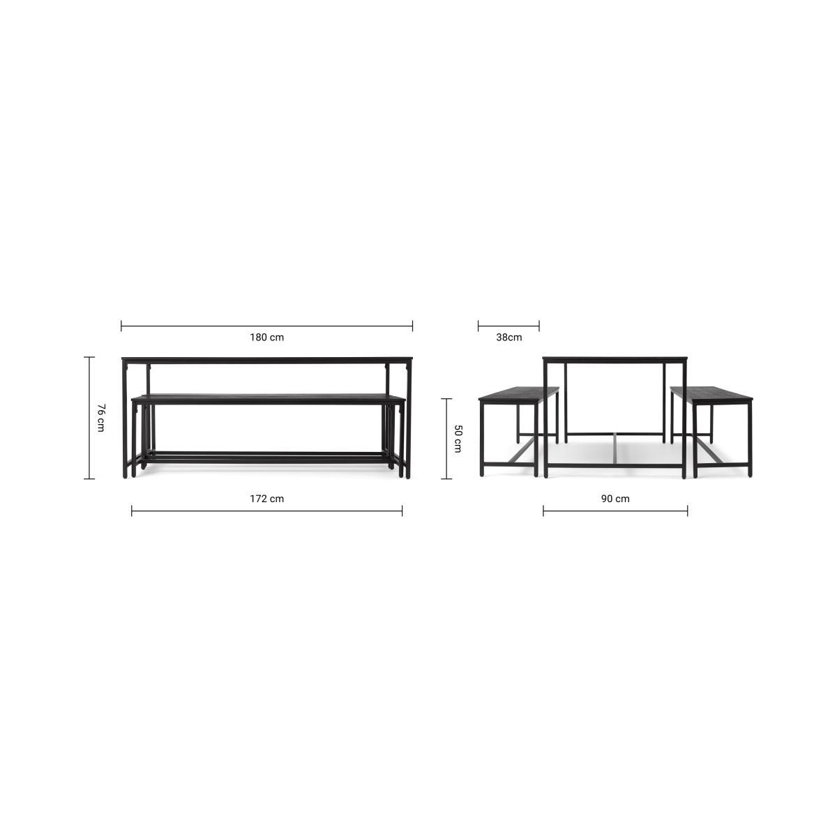 Lomond Dining Table and Bench Set, Brushed Charcoal & Black Mango Wood – image 8