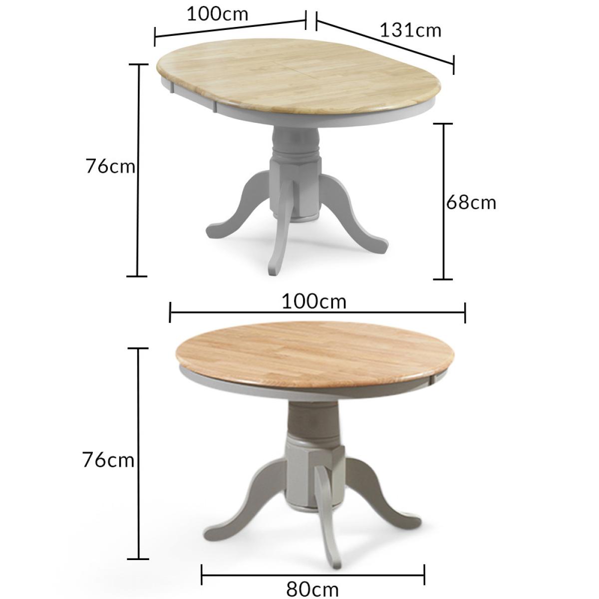 Epsom Oak and Grey Painted Pedestal Extending Dining Table With 6 Grey Isabella Grey Fabric Dining Chairs – image 19