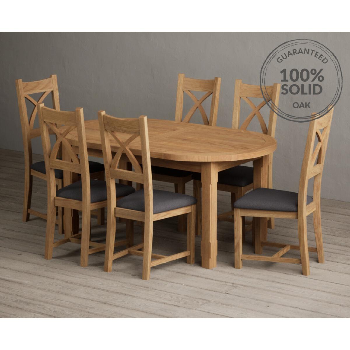 Extending Caversham Oak Oval Dining Table with 8 Brown Natural Solid Oak Chairs – image 2
