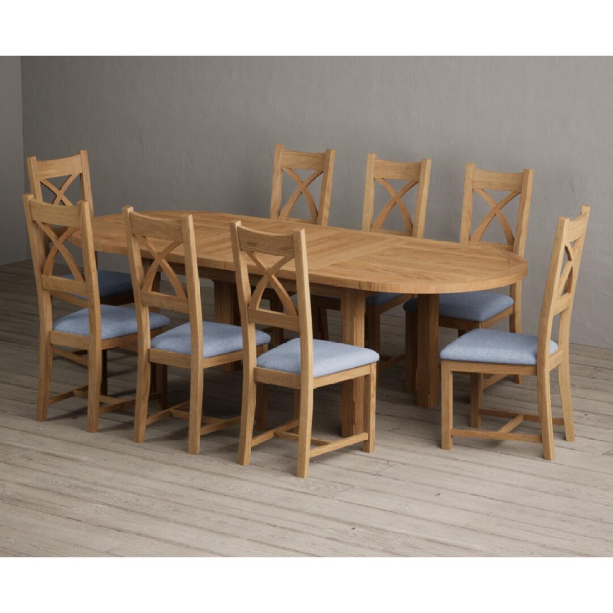 Extending Caversham Oak Oval Dining Table with 8 Brown Natural Solid Oak Chairs – image 22
