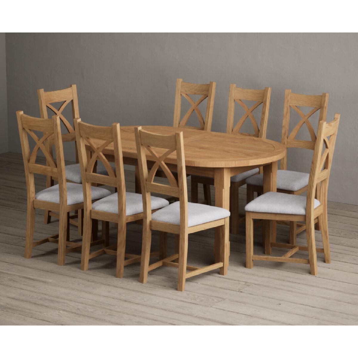 Extending Caversham Oak Oval Dining Table with 8 Brown Natural Solid Oak Chairs – image 31
