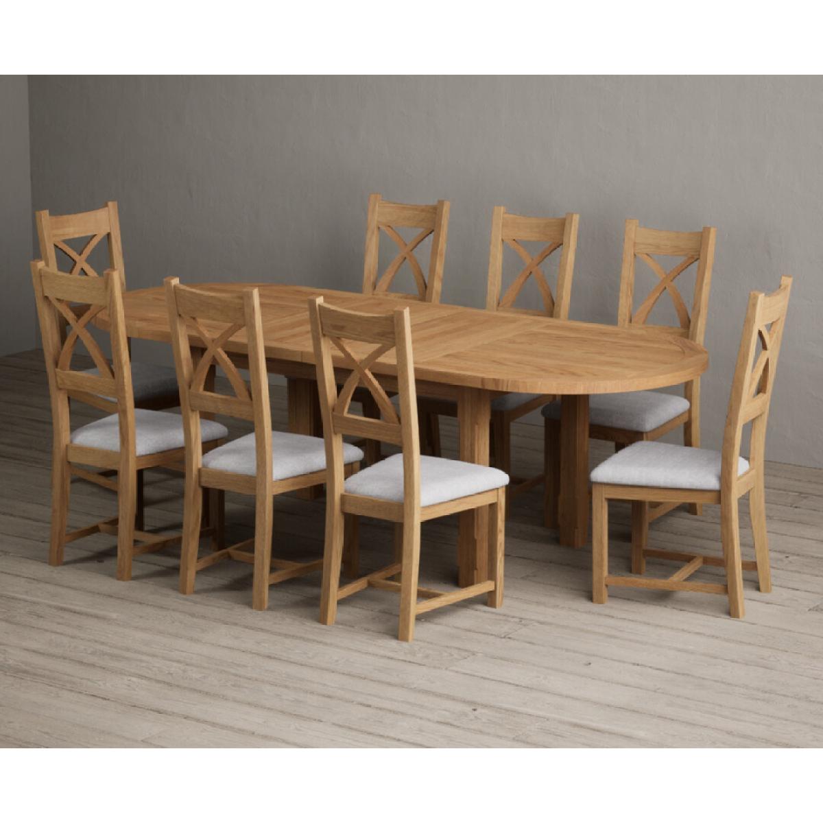 Extending Caversham Oak Oval Dining Table with 8 Brown Natural Solid Oak Chairs – image 33
