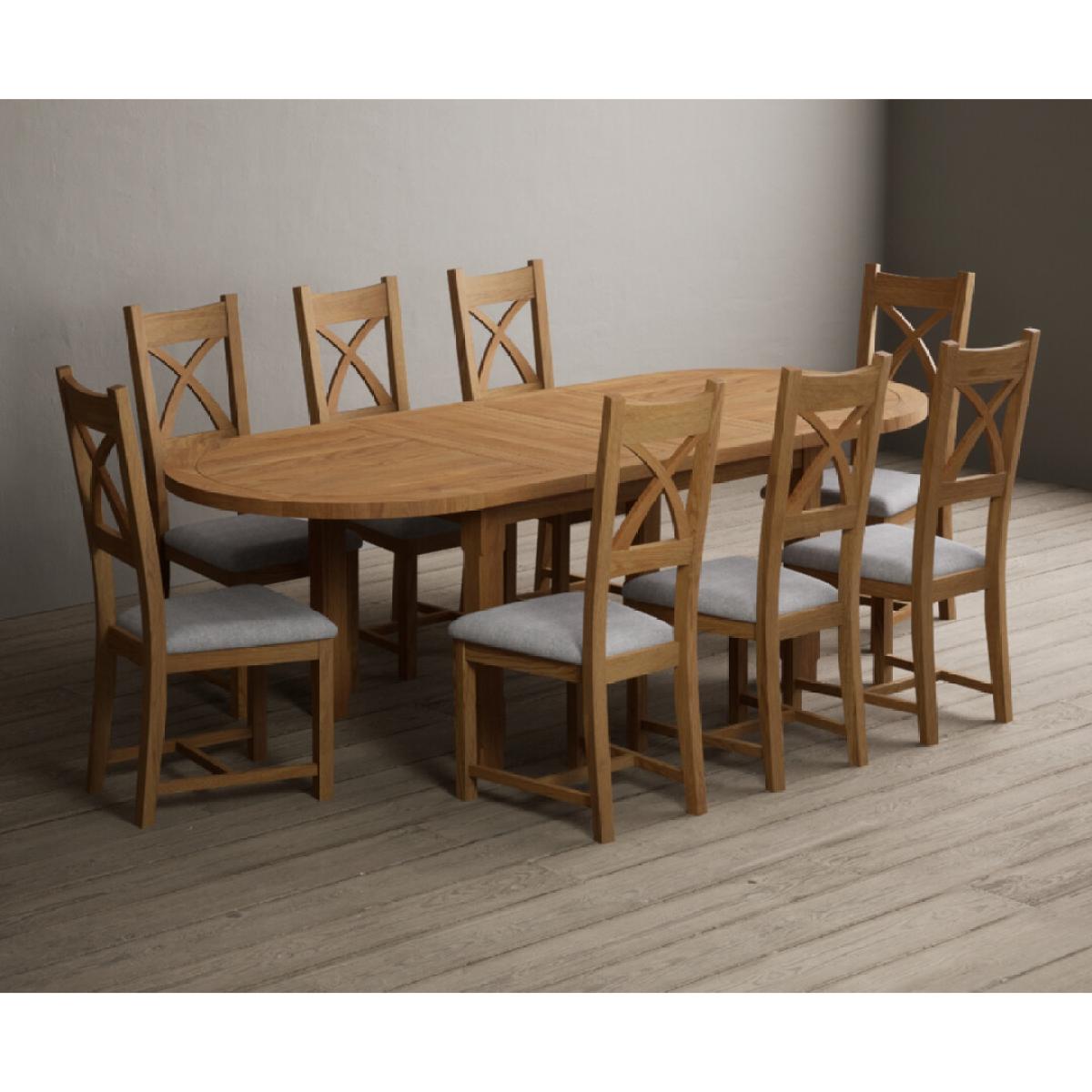 Extending Caversham Oak Oval Dining Table with 8 Brown Natural Solid Oak Chairs – image 34