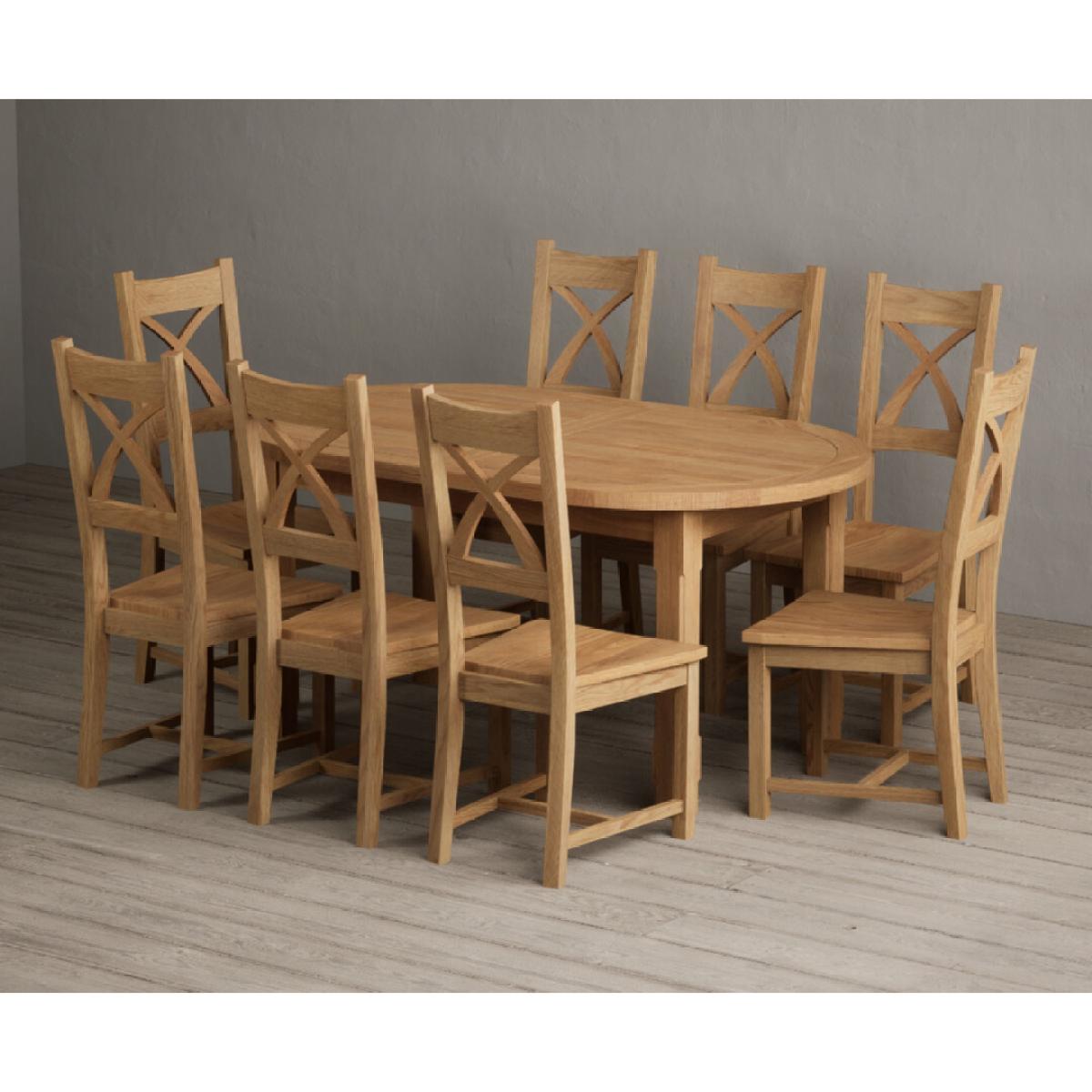 Extending Caversham Oak Oval Dining Table with 8 Brown Natural Solid Oak Chairs – image 47