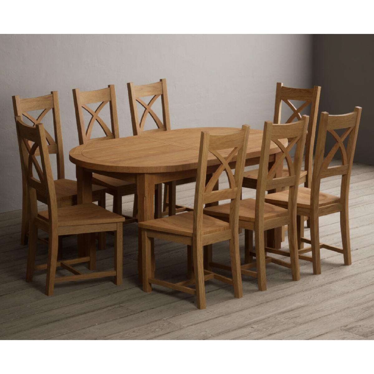 Extending Caversham Oak Oval Dining Table with 8 Brown Natural Solid Oak Chairs – image 49