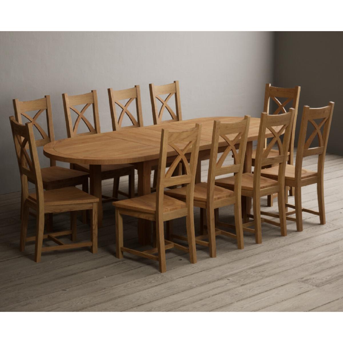 Extending Caversham Oak Oval Dining Table with 8 Brown Natural Solid Oak Chairs – image 55