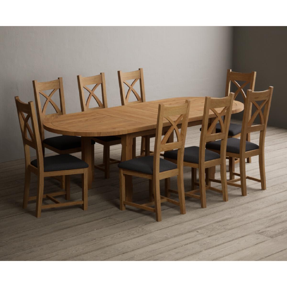 Extending Caversham Oak Oval Dining Table with 8 Brown Natural Solid Oak Chairs – image 9