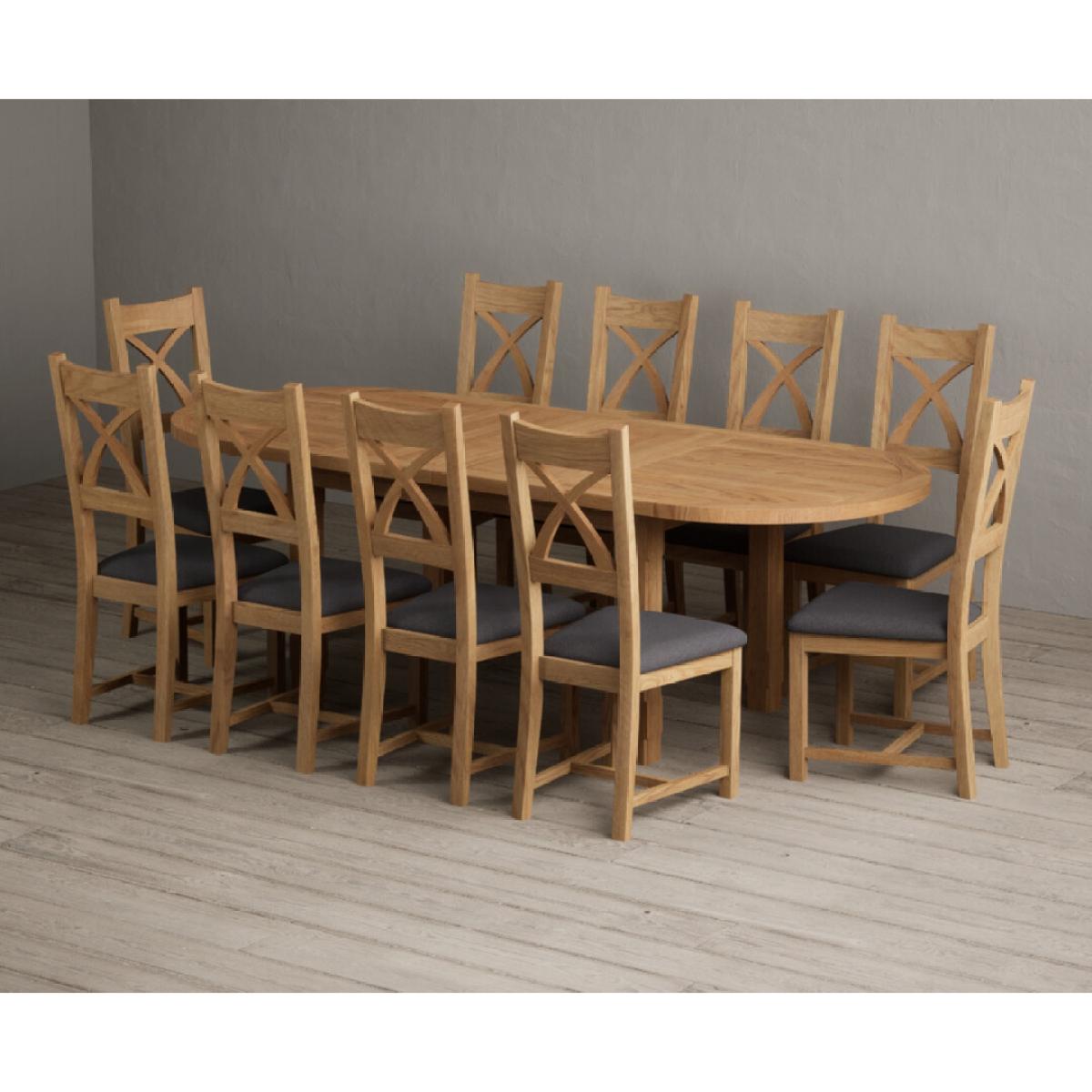 Extending Caversham Oak Oval Dining Table with 8 Brown Natural Solid Oak Chairs – image 10