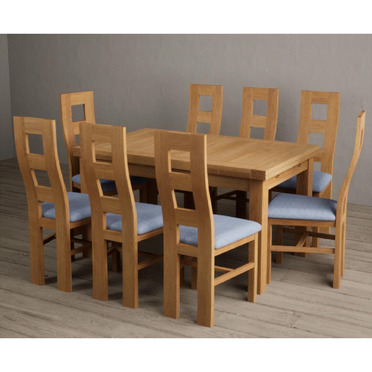 Extending Hampshire 140cm Solid Oak Dining Table With 8 Blue Flow Back Chairs – image 11