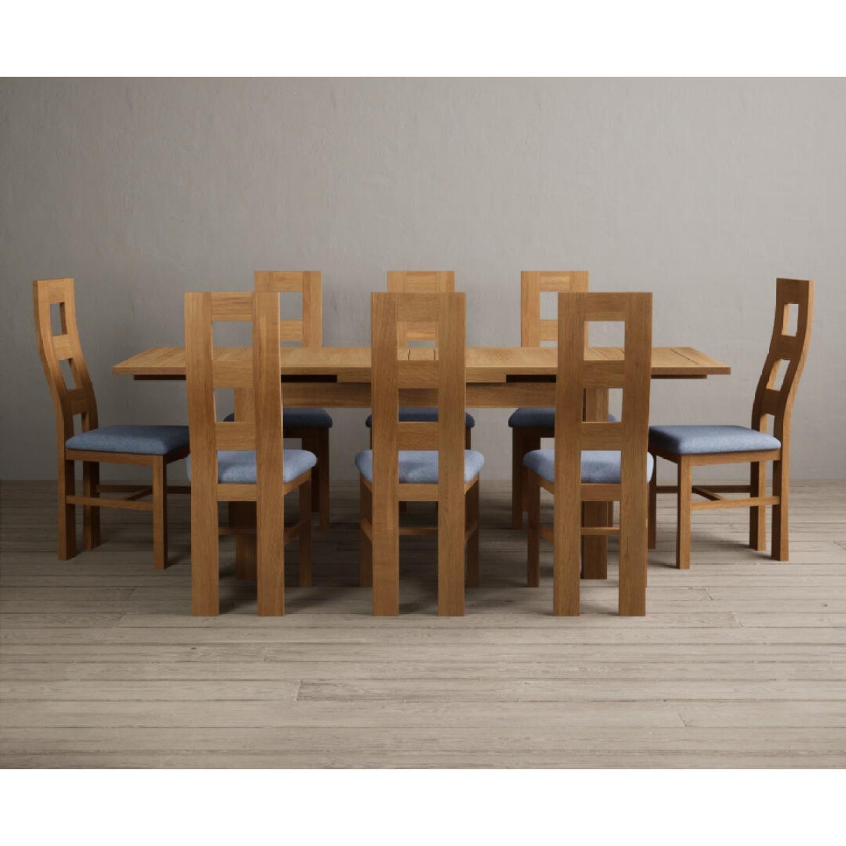Extending Hampshire 140cm Solid Oak Dining Table With 8 Blue Flow Back Chairs – image 12