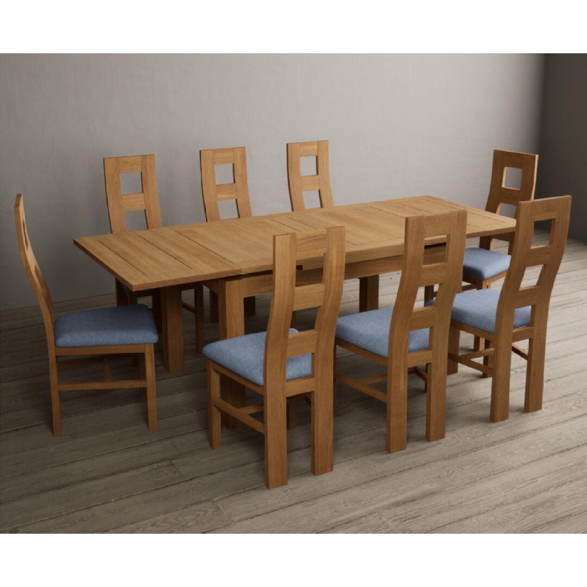 Extending Hampshire 140cm Solid Oak Dining Table With 8 Blue Flow Back Chairs – image 13