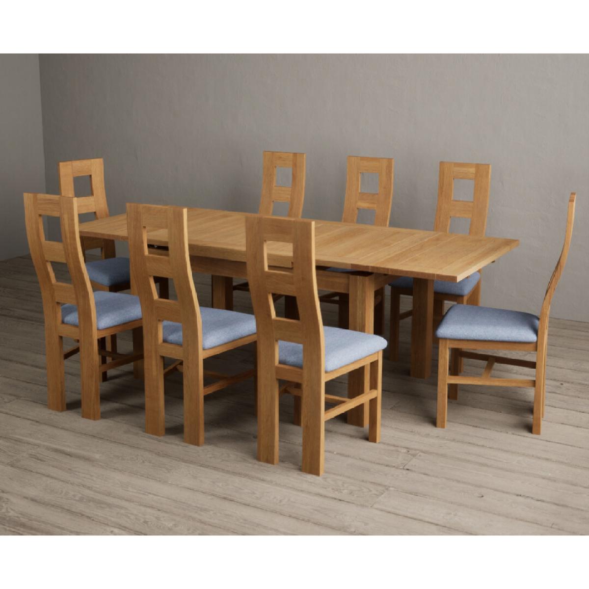 Extending Hampshire 140cm Solid Oak Dining Table With 8 Blue Flow Back Chairs – image 14