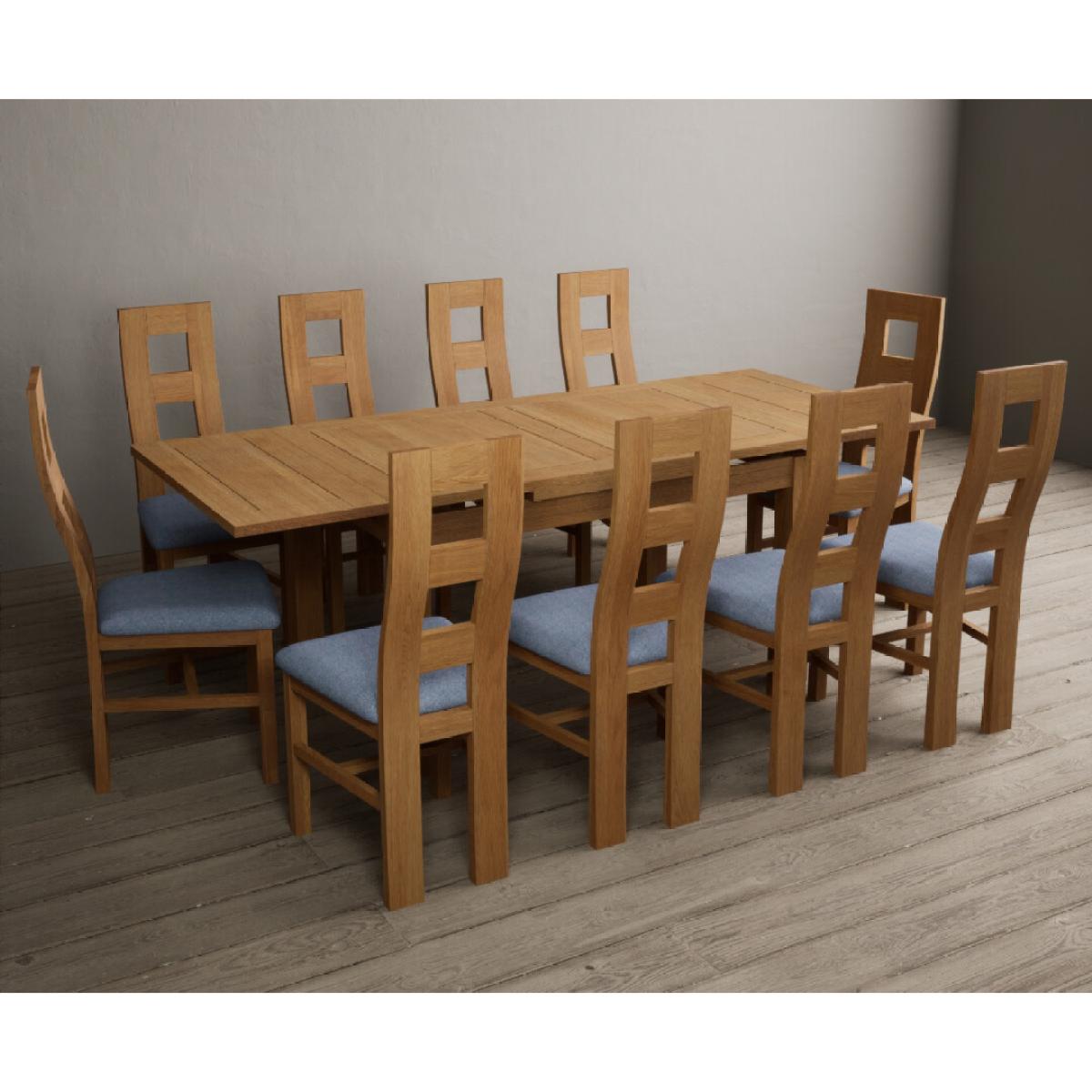 Extending Hampshire 140cm Solid Oak Dining Table With 8 Blue Flow Back Chairs – image 15