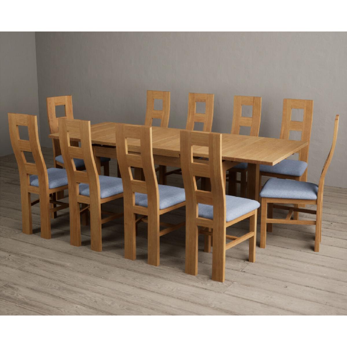 Extending Hampshire 140cm Solid Oak Dining Table With 8 Blue Flow Back Chairs – image 16