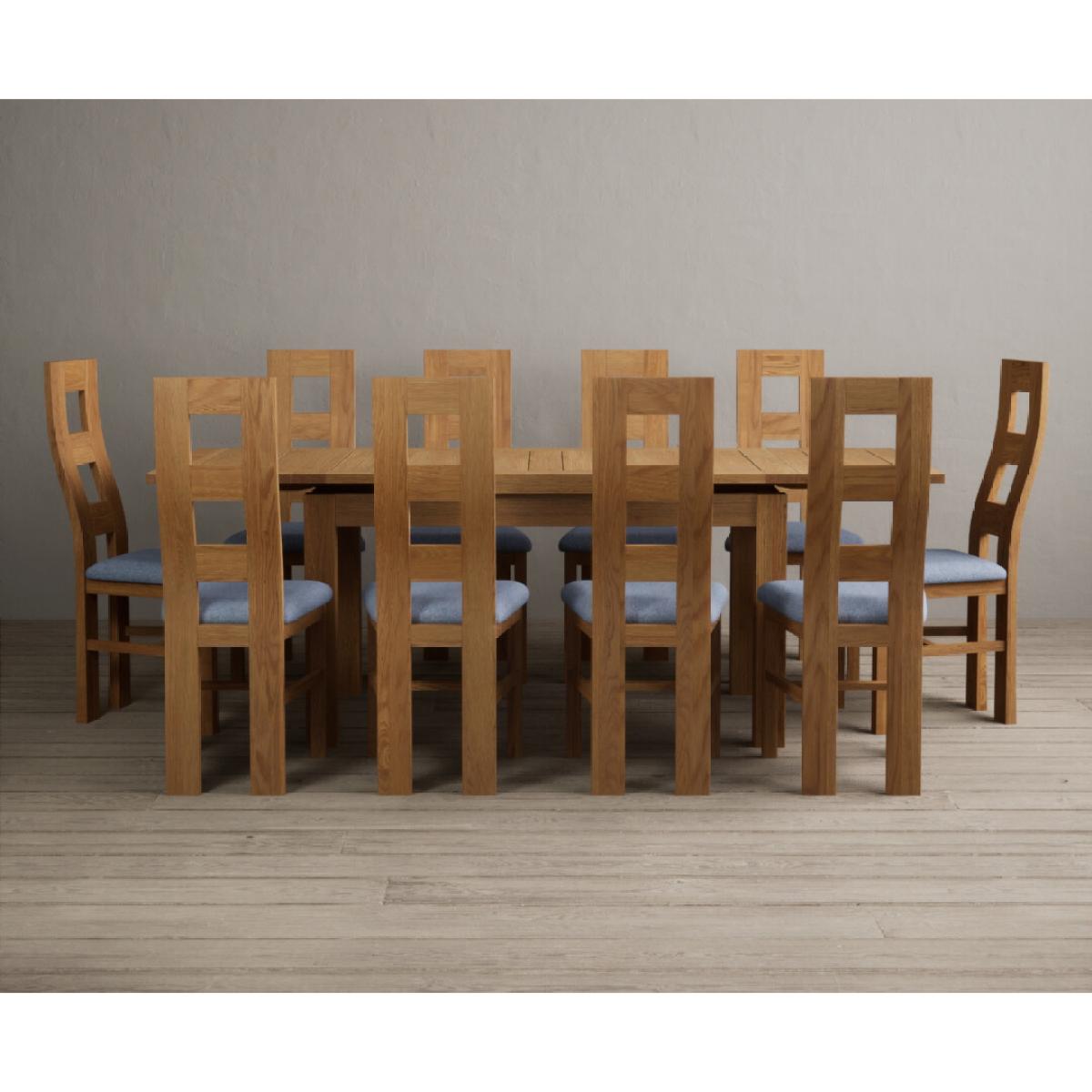 Extending Hampshire 140cm Solid Oak Dining Table With 8 Blue Flow Back Chairs – image 3