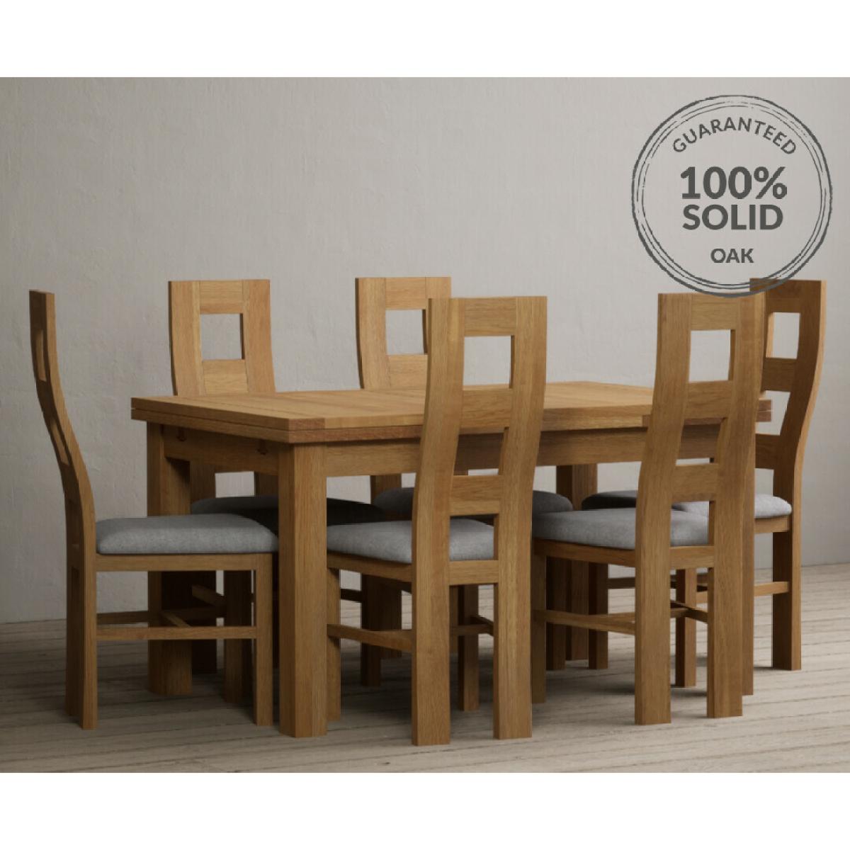 Extending Hampshire 140cm Solid Oak Dining Table With 8 Blue Flow Back Chairs – image 28