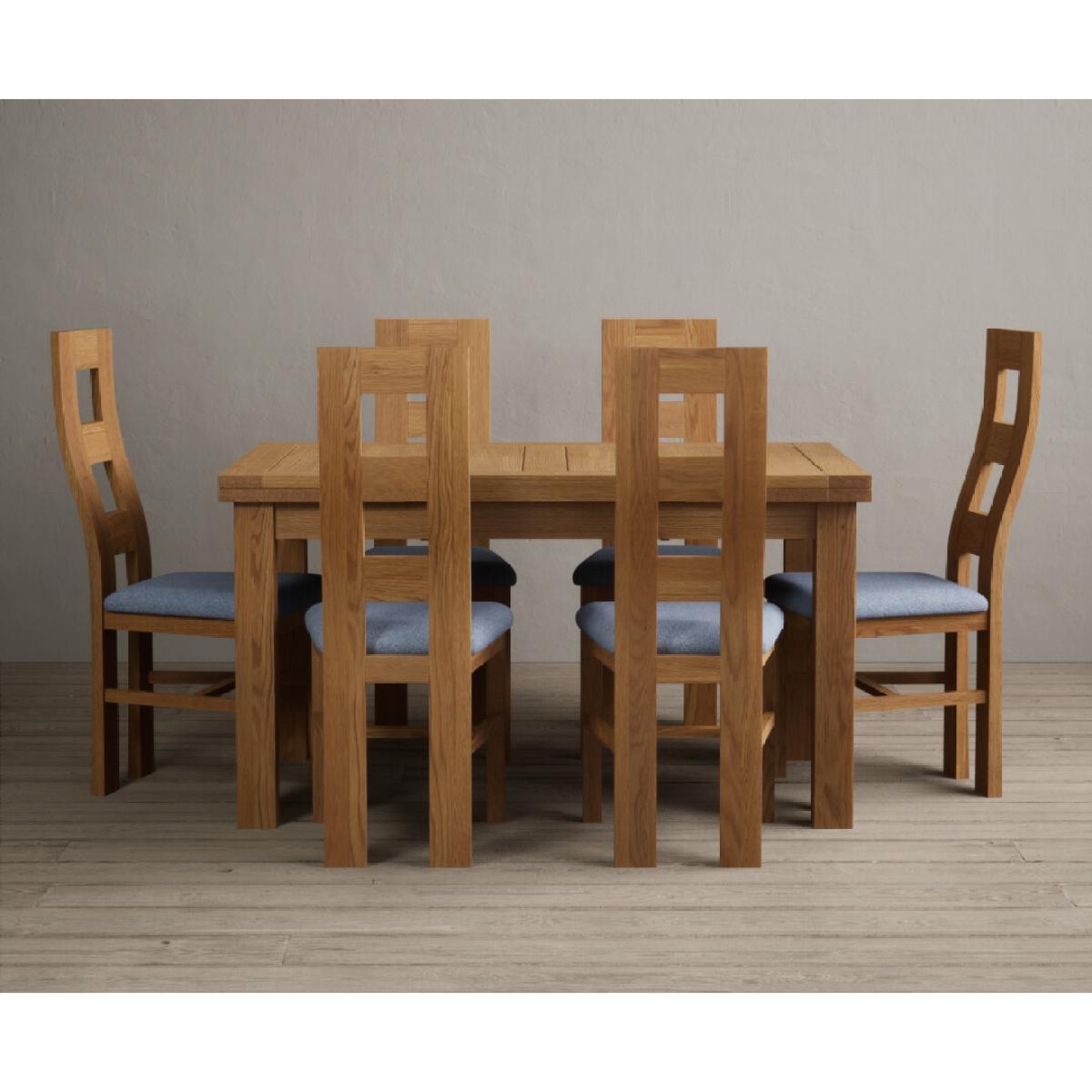 Extending Hampshire 140cm Solid Oak Dining Table With 8 Blue Flow Back Chairs – image 4