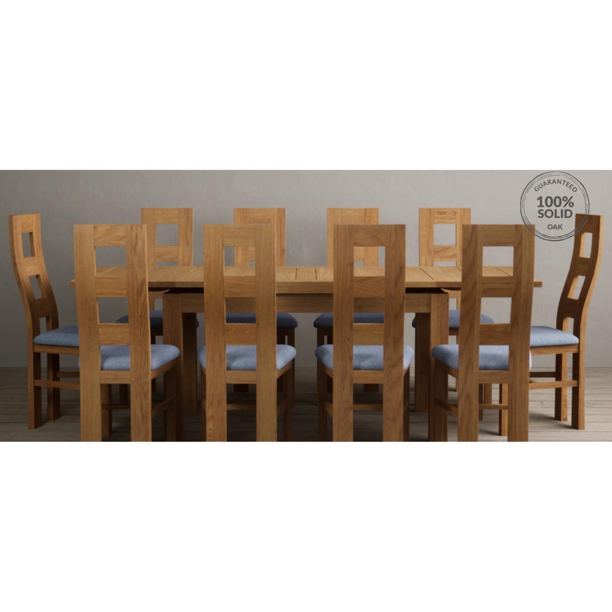Extending Hampshire 140cm Solid Oak Dining Table With 8 Blue Flow Back Chairs – image 31