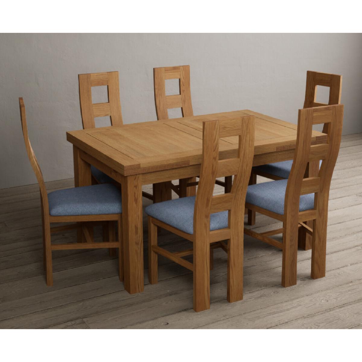 Extending Hampshire 140cm Solid Oak Dining Table With 8 Blue Flow Back Chairs – image 5