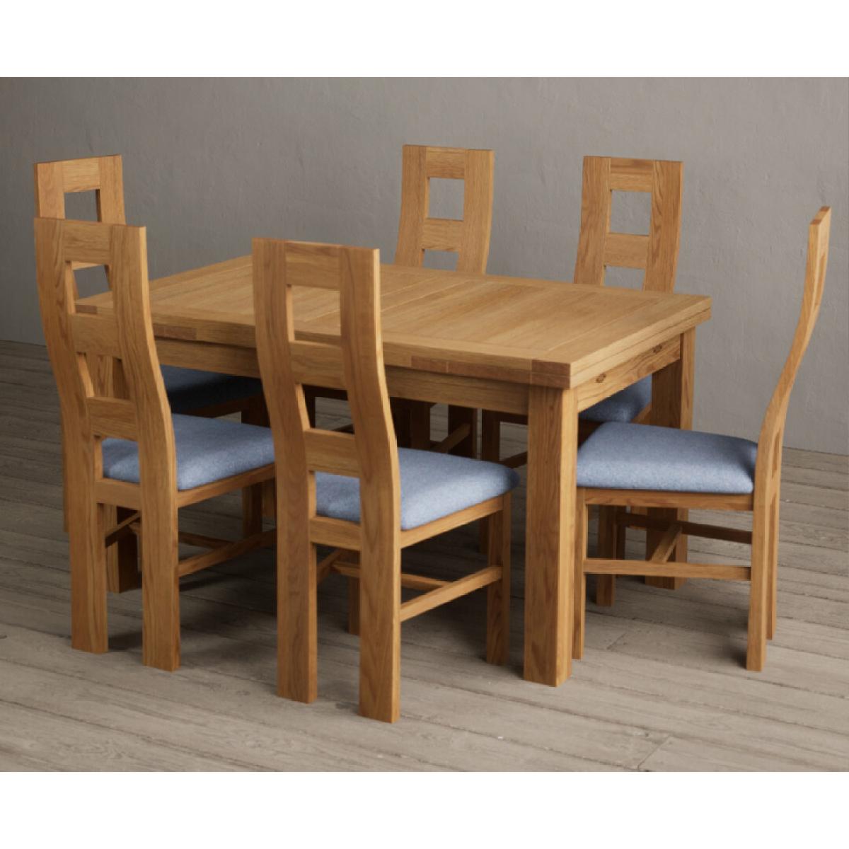 Extending Hampshire 140cm Solid Oak Dining Table With 8 Blue Flow Back Chairs – image 6