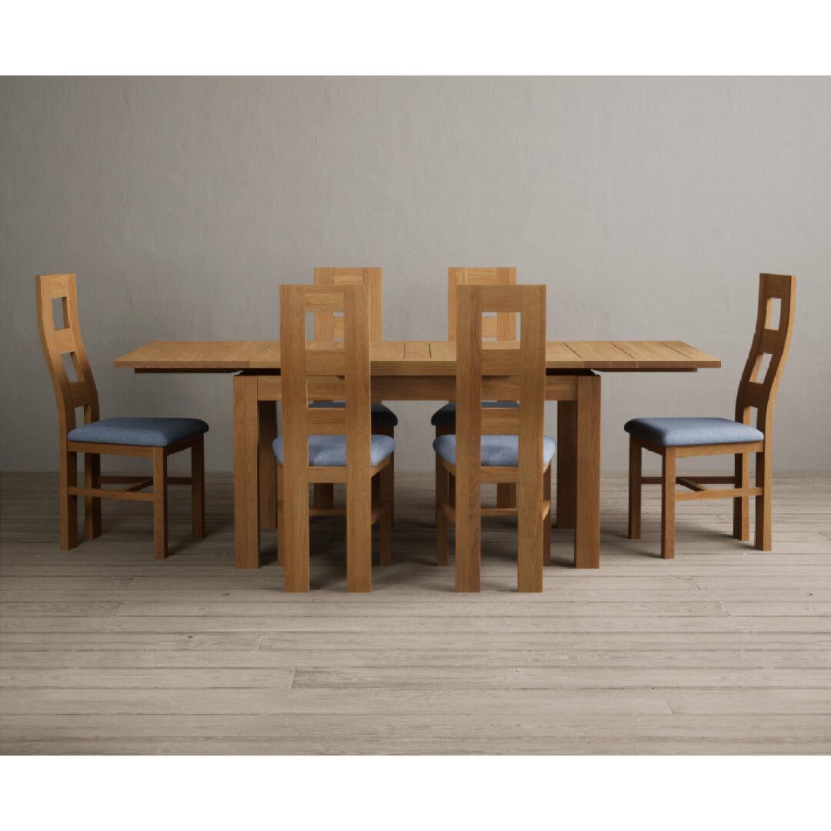 Extending Hampshire 140cm Solid Oak Dining Table With 8 Blue Flow Back Chairs – image 7