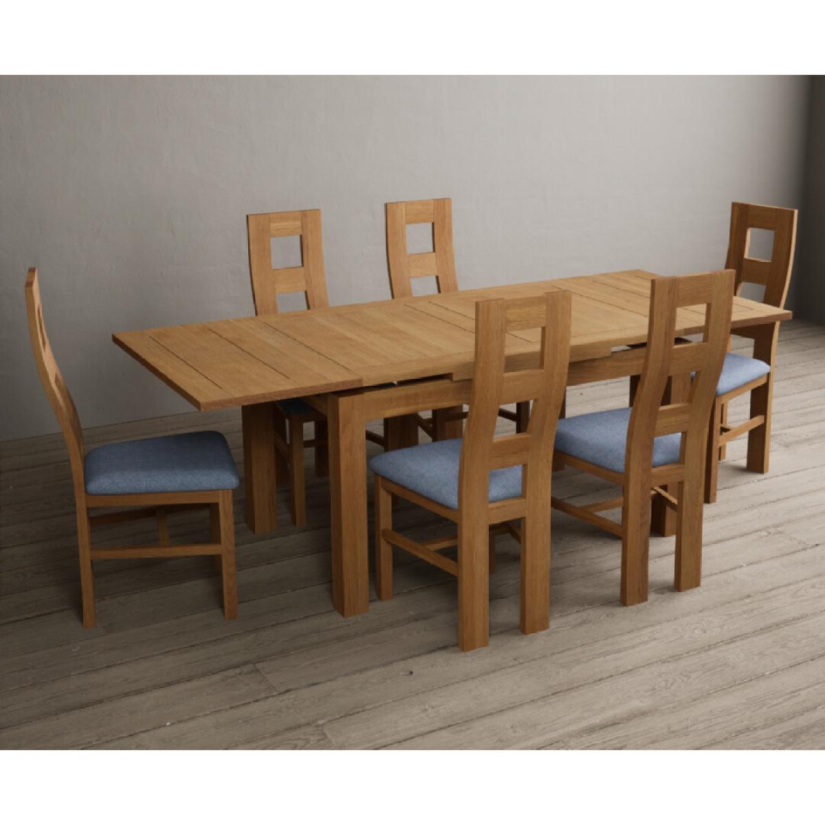 Extending Hampshire 140cm Solid Oak Dining Table With 8 Blue Flow Back Chairs – image 8