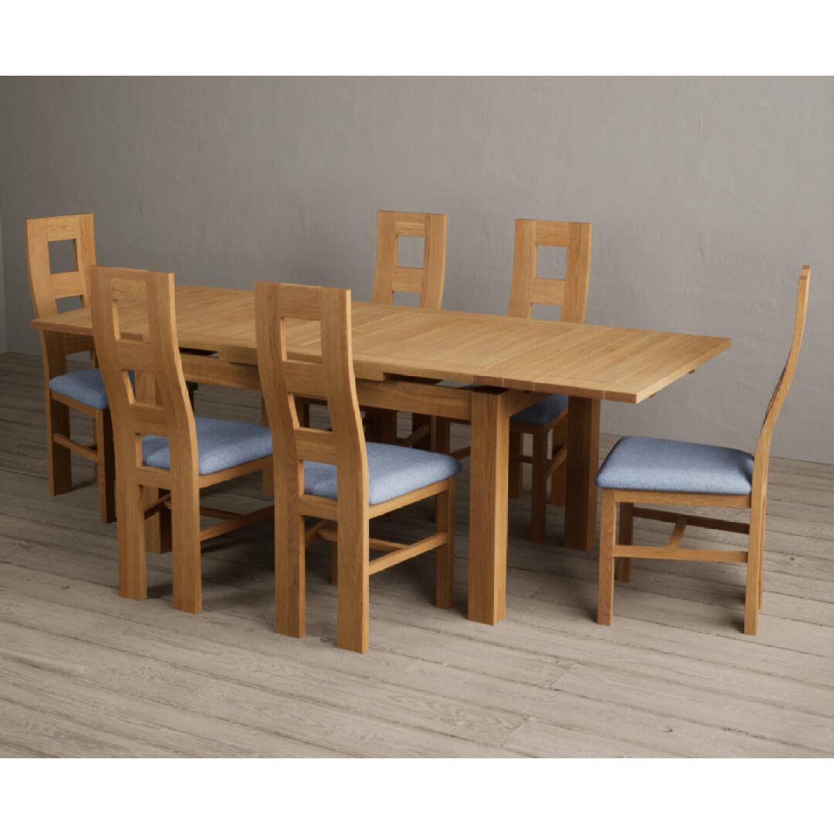 Extending Hampshire 140cm Solid Oak Dining Table With 8 Blue Flow Back Chairs – image 9
