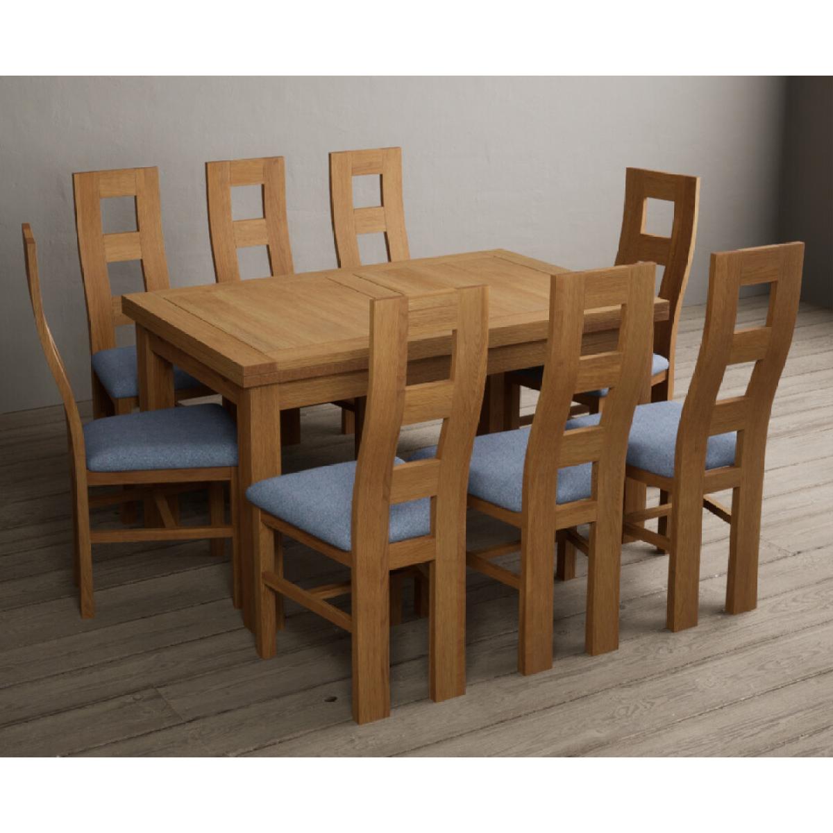 Extending Hampshire 140cm Solid Oak Dining Table With 8 Blue Flow Back Chairs – image 10